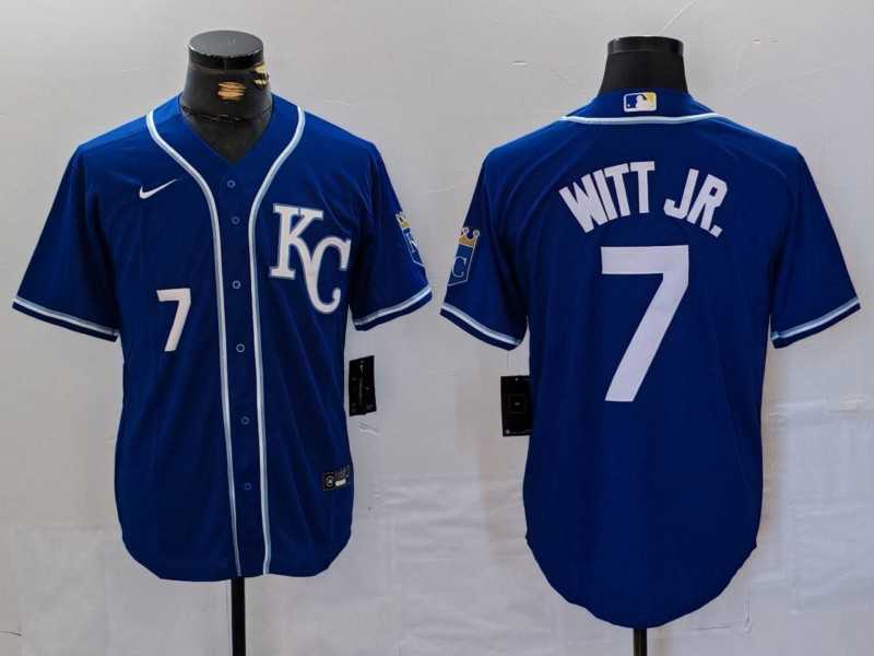 Mens Kansas City Royals #7 Bobby Witt Jr Number Royal Cool Base Stitched Baseball Jersey